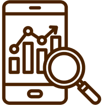 A tablet displaying financial charts with a magnifying glass.