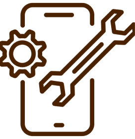 Mobile phone with gear and wrench representing technical support.