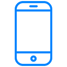 Simple blue line drawing of a smartphone.